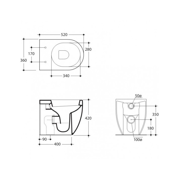 Miska  Kerasan Flo 36x52 cm, stojąca, odpływ uniwersalny- sanitbuy.pl