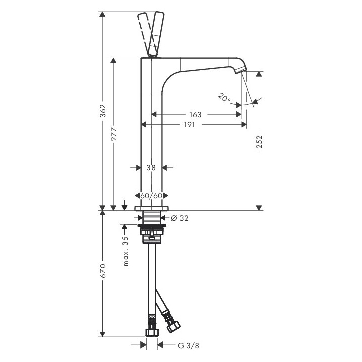 Bateria umywalkowa Axor Citterio E wys. 362 mm, chrom, stojąca, bez kompletu odpływowego, DN15- sanitbuy.pl