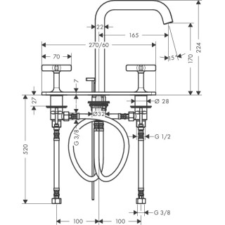 Bateria umywalkowa 3-otworowa Axor Citterio E stojąca, dł. wylewki 165 mm, chrom, z płytką, DN15- sanitbuy.pl