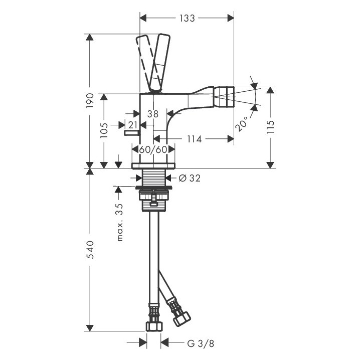 Bateria bidetowa  Axor Citterio E, stojąca, wys. 190 mm, chrom, DN15 - sanitbuy.pl