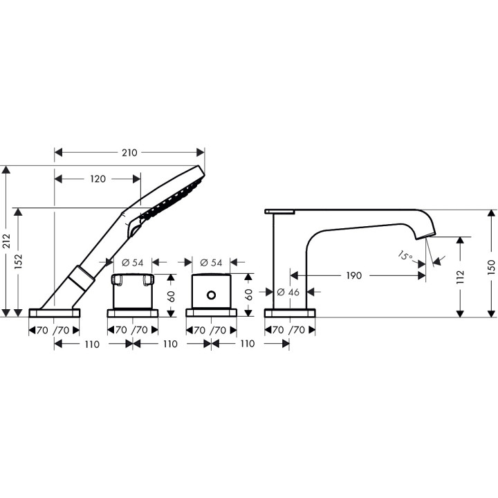 Element zewnętrzny do baterii termostatycznej 4-otworowej do montażu na cokole z płytek Axor Citteria E chrom, DN15 - sanitbuy.p