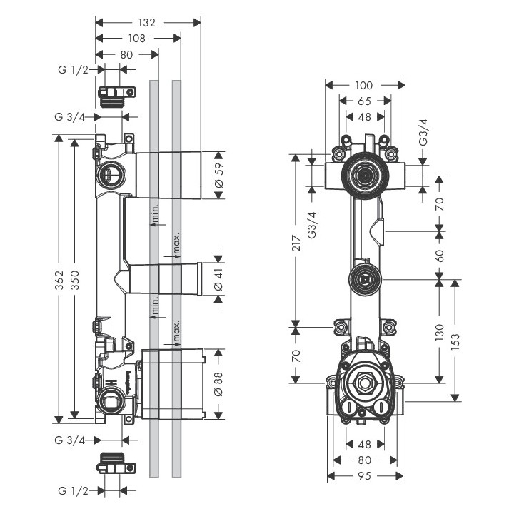 Zestaw podstawowy do modułu z termostatem do 2 odbiorników Hansgrohe Axor- sanitbuy.pl