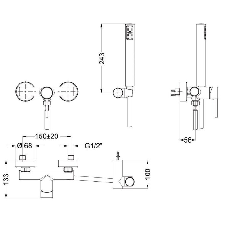 Bateria wannowa Eurorama Net, chrom- sanitbuy.pl