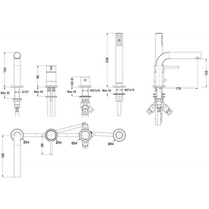 Bateria wannowa wolnostojąca Eurorama Net, chrom- sanitbuy.pl