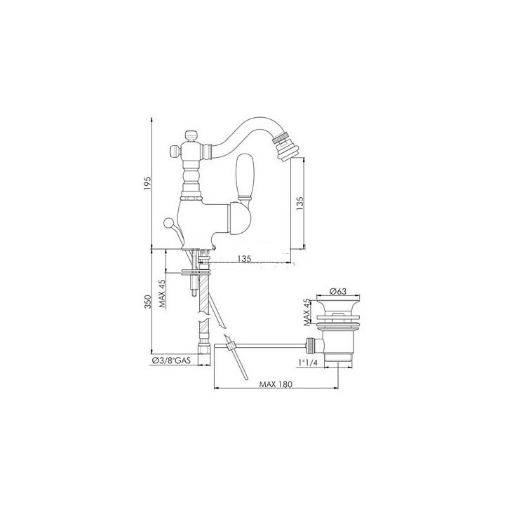 Bateria bidetowa Gaboli Luigi Imperial, stare złoto- sanitbuy.pl