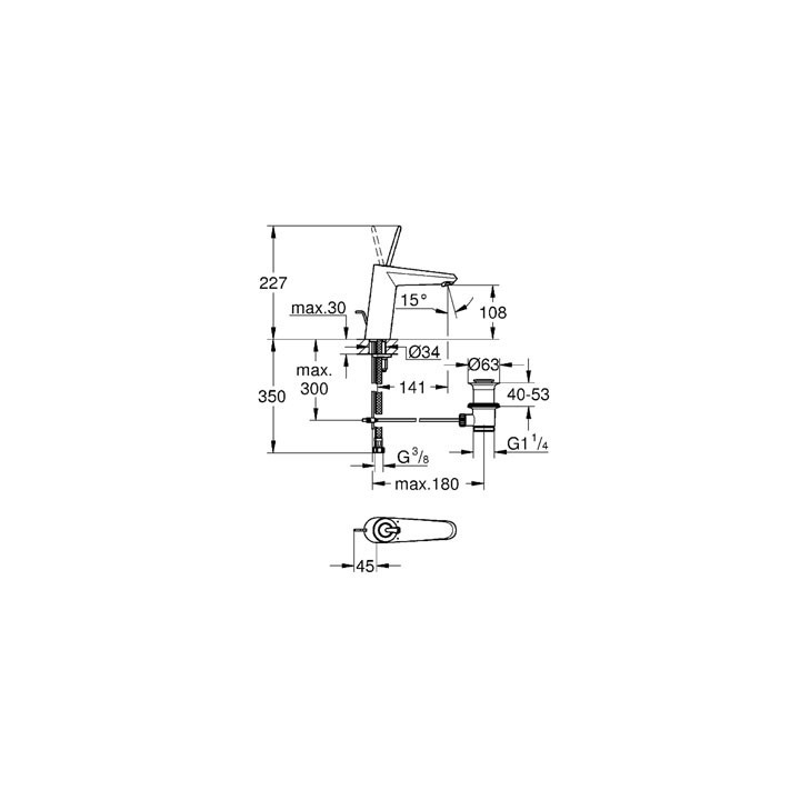 Bateria umywalkowa Grohe Eurodisc Joy stojąca, wys. 205 mm, chrom, jednootworowa- sanitbuy.pl