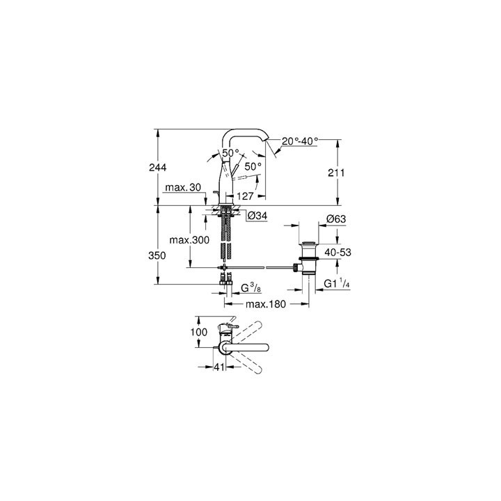 Bateria umywalkowa Grohe Essence stojąca, wys. 193 mm, chrom, jednootworowa- sanitbuy.pl