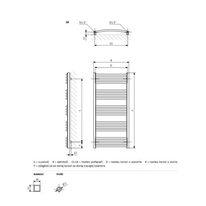 Grzejnik Terma Fiona 186x43 cm - biały- sanitbuy.pl