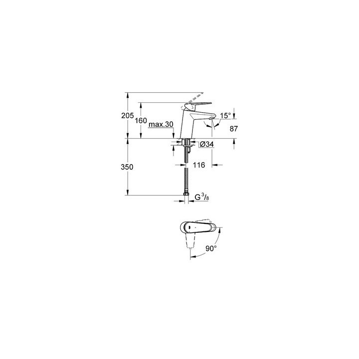 Bateria umywalkowa Grohe Eurodisc Cosmopolitan stojąca, wys. 205 mm, chrom, jednootworowa, z zestawem odpływowym- sanitbuy.pl