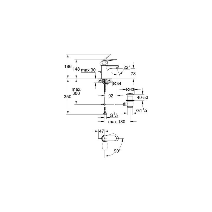 Bateria umywalkowa Grohe Eurosmart Cosmopolitan stojąca, wys. 186 mm, chrom,  jednouchwytowa- sanitbuy.pl