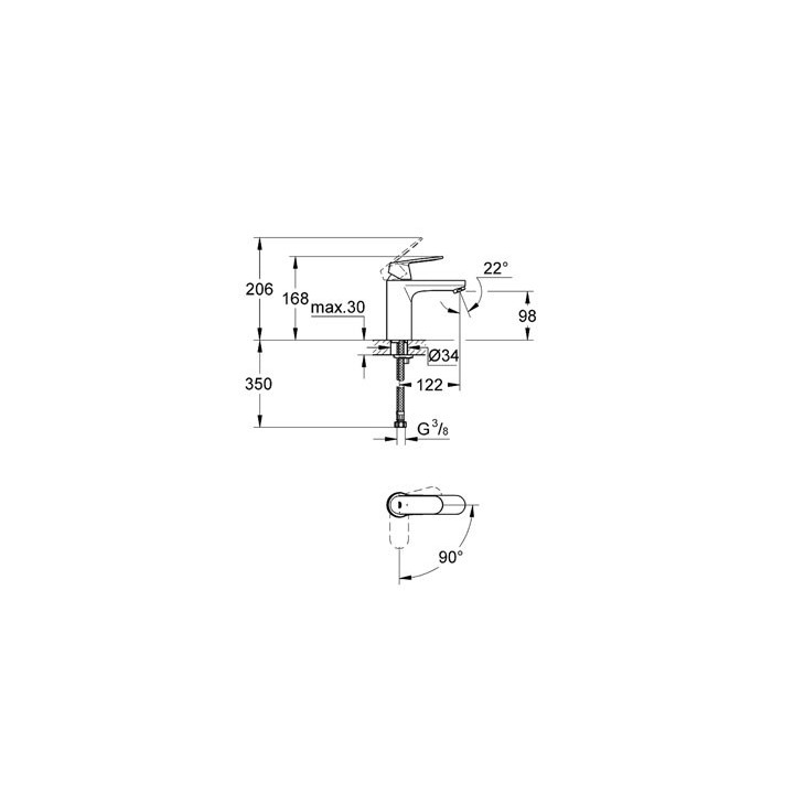Bateria umywalkowa Grohe Eurosmart Cosmopolitan stojąca, wys. 206 mm, chrom,  jednouchwytowa, z zestawem odpływowym- sanitbuy.pl