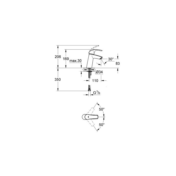 Bateria umywalkowa Grohe Eurosmart stojąca, wys. 184 mm, chrom, jednootworowa, bez zestawu odpływowego- sanitbuy.pl