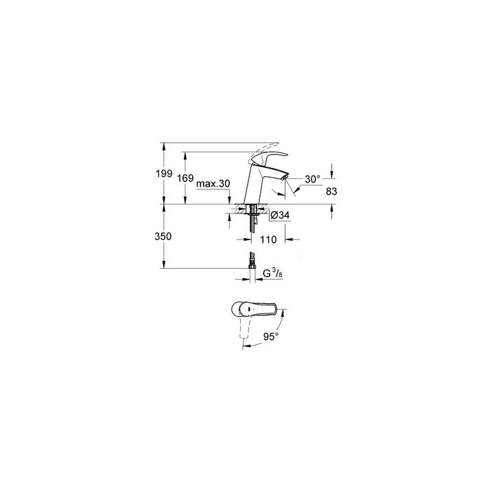 Bateria umywalkowa Grohe Eurosmart stojąca, wys. 179 mm, chrom, jednootworowa, bez zestawu odpływowego- sanitbuy.pl