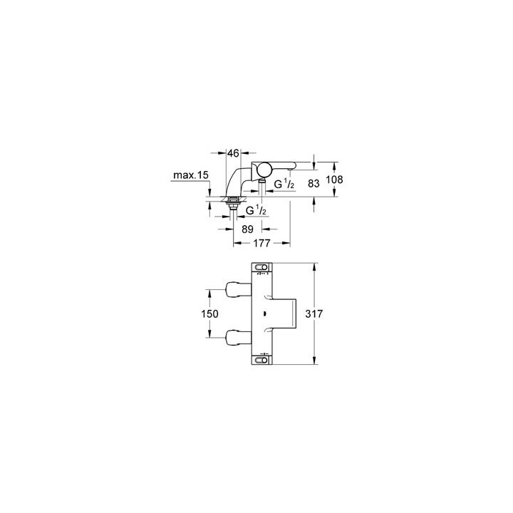 Bateria wannowa Grohe Grohtherm 2000 ścienna, szer. 317 mm, chrom, termostatyczna- sanitbuy.pl