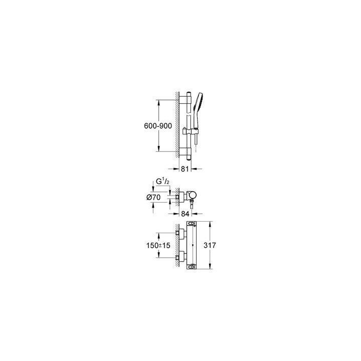 Bateria prysznicowa Grohe Grohtherm 2000 ścienna, szer. 317 mm, chrom, termostatyczna- sanitbuy.pl