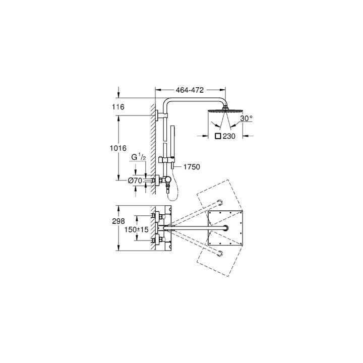 System prysznicowy GROHE Euphoria Cube XXL System 310 Rainshower Allure dł. ramienia 472 mm, chrom- sanitbuy.pl