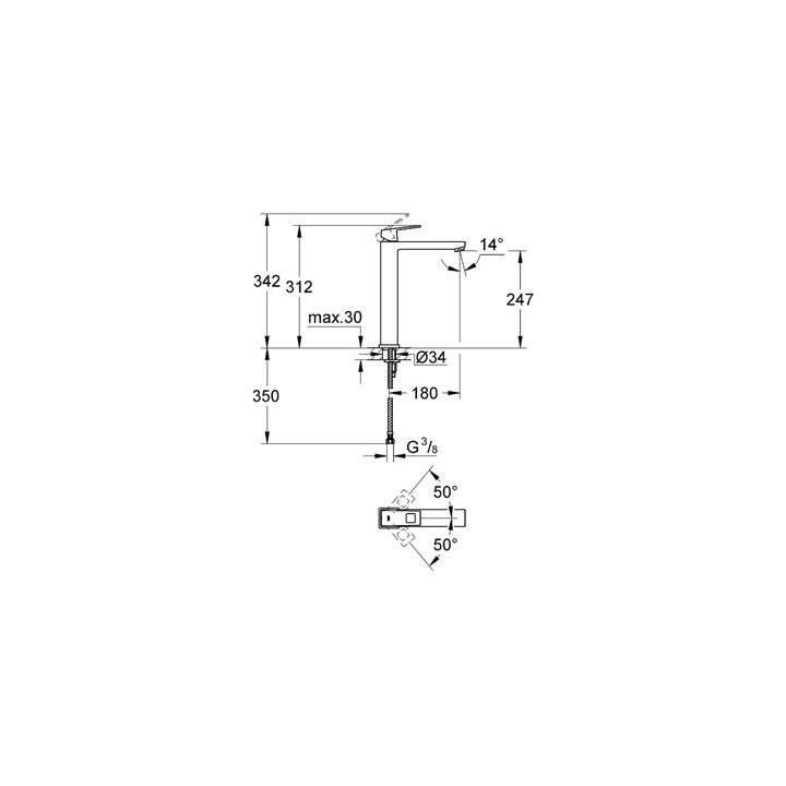 Bateria umywalkowa GROHE Eurocube wolnostojąca, wys. 342 mm, chrom, jednootworowa, bez zestawu odpływowego- sanitbuy.pl