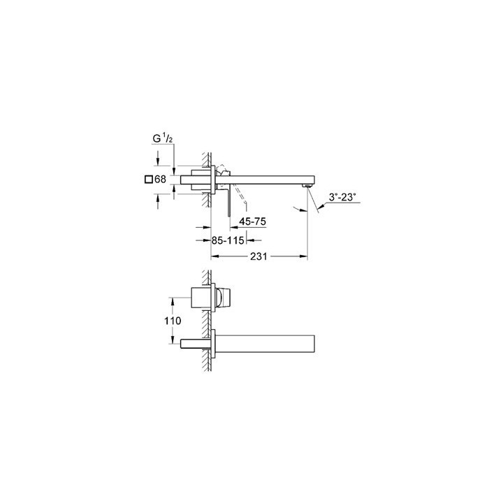 Bateria umywalkowa GROHE Eurocube ścienna, dł. 231 mm, chrom- sanitbuy.pl