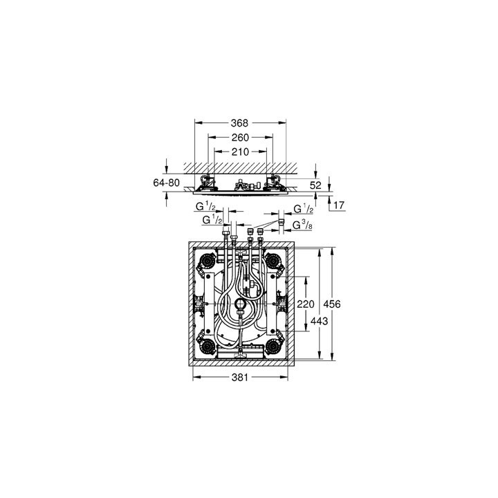 Deszczownica GROHE F-Series 15" sufitowa, wym. 381 x 456 mm, chrom, 3 strumienie- sanitbuy.pl