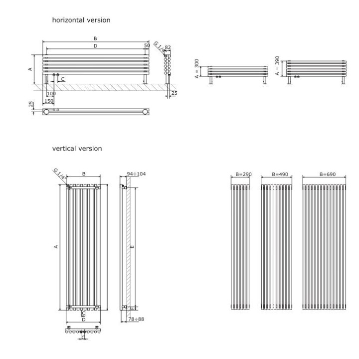 Grzejnik Terma Tune Vertical Single 1800x290 mm- sanitbuy.pl