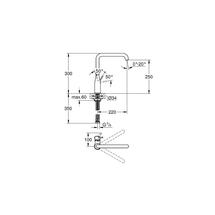 Bateria kuchenna GROHE Minta 1/2" stojąca, wys. 332 mm, chrom, jednouchwytowa- sanitbuy.pl