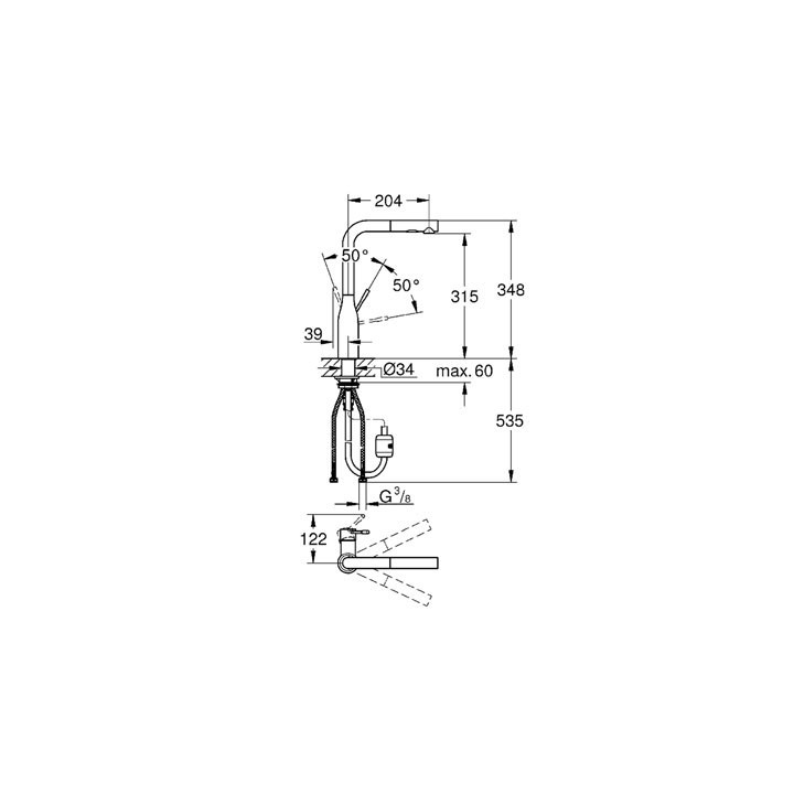 Bateria kuchenna GROHE Essence 1/2" stojąca, wys. 348 mm, chrom, jednouchwytowa- sanitbuy.pl