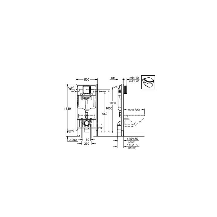 Stelaż podtynkowy GROHE Rapid SL do WC ściennego, spłuczka- sanitbuy.pl