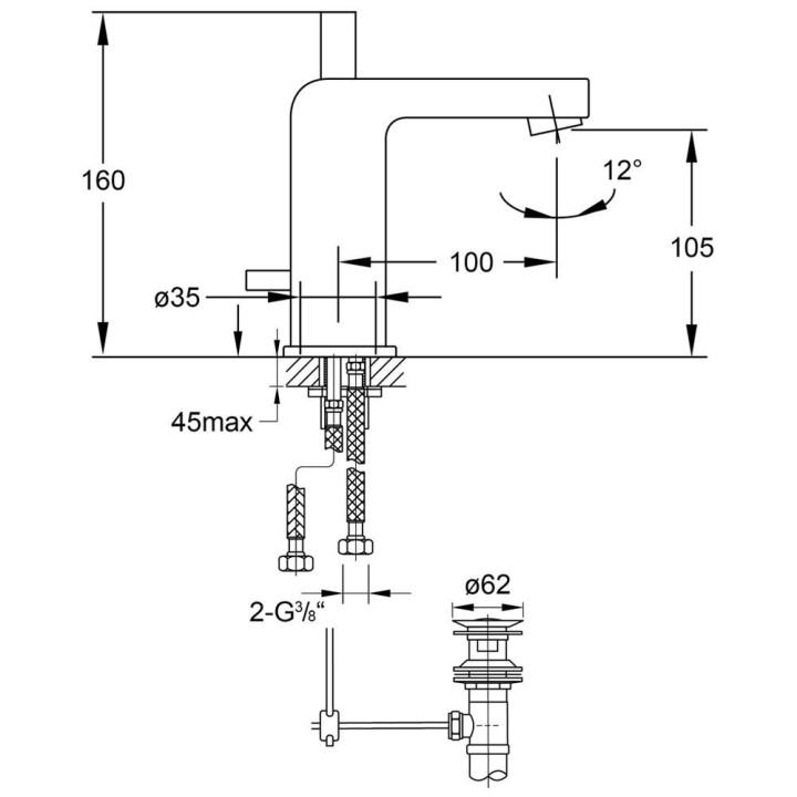 Bateria umywalkowa Steinberg Seria 120 z korkiem automatycznym, wylewka 10 cm- sanitbuy.pl