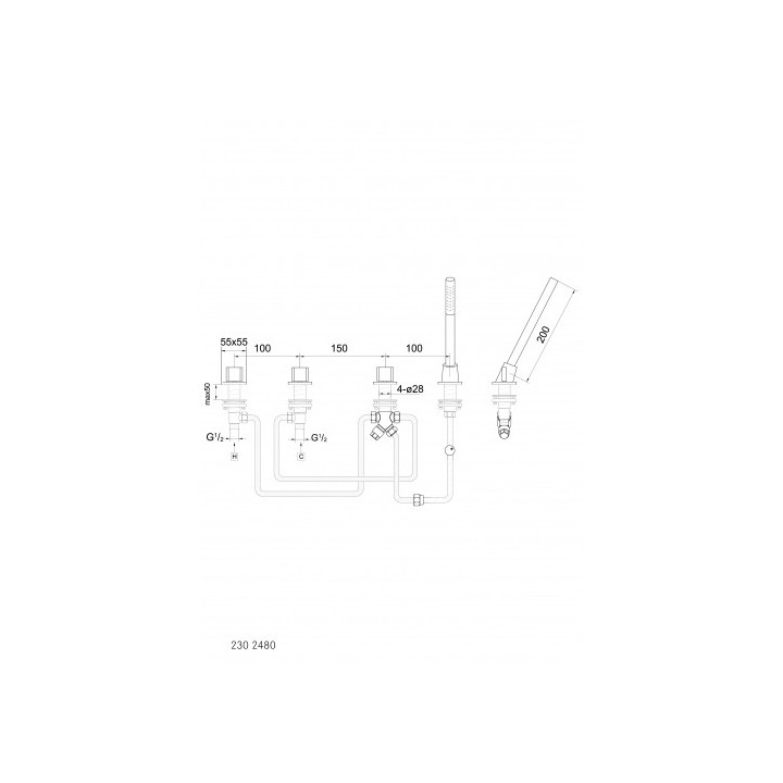Bateria wannowo-natryskowa 5-otworowa Steinberg Seria 235, dtynkowa, pochrom- sanitbuy.pl
