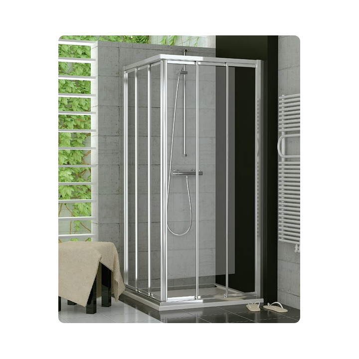 Kabina, drzwi rozsuwane 3-częściowe SanSwiss TOP-LINE TOE3 lewe, szer. 600 - 900 mm, wys. do 1900 mm, srebrny mat, przezroczyste