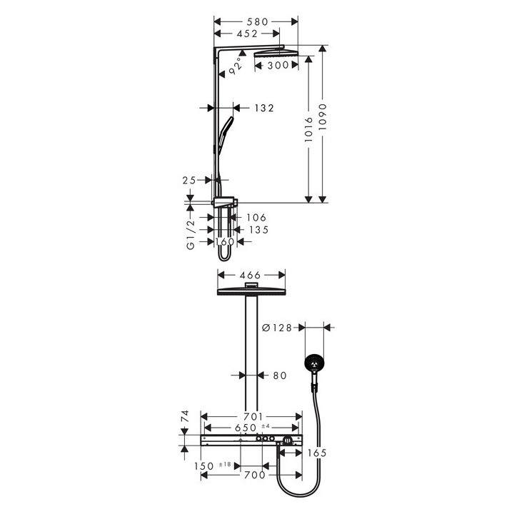 Zestaw prysznicowy Hansgrohe Rainmaker Select 460 3jet, zasięg 580 mm, biały/chrom- sanitbuy.pl