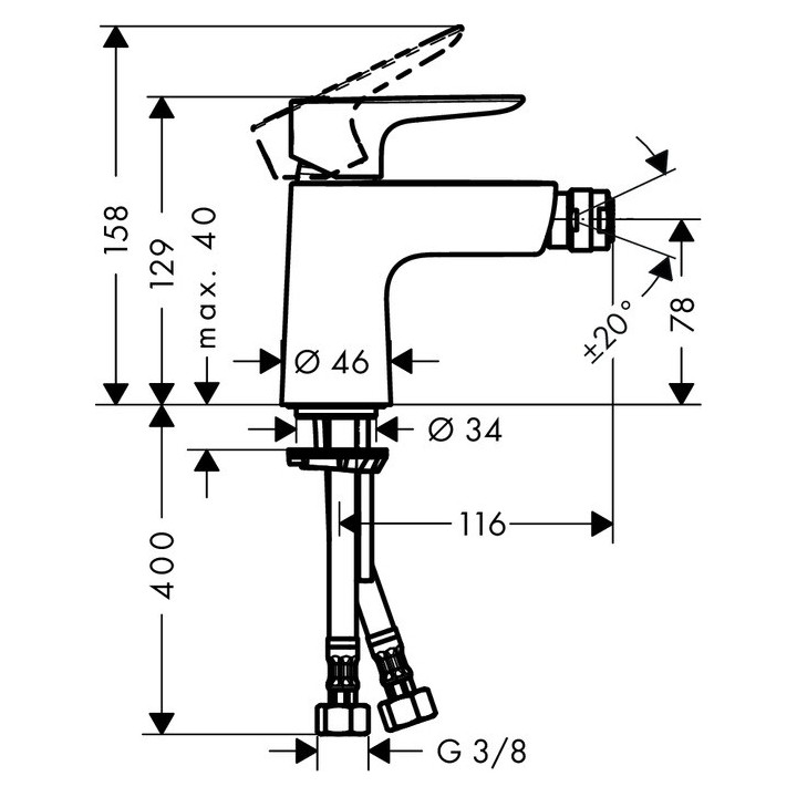 Bateria bidetowa 1-uchwytowa Hansgrohe Talis E wys. 158 mm, chrom, komplet odpływowy- sanitbuy.pl