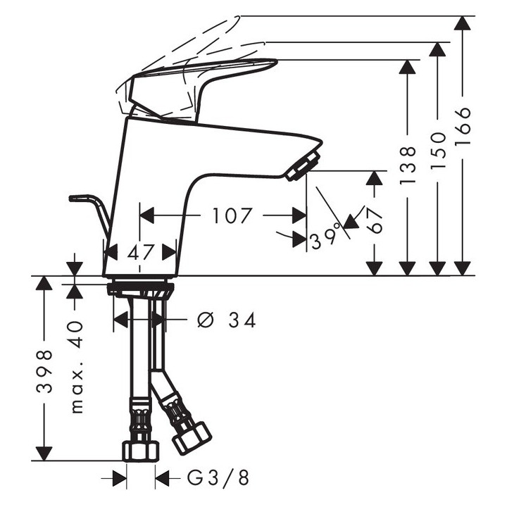 Bateria umywalkowa 1-uchwytowa Hansgrohe Logis 70 wys. 166 mm, chrom, komplet odpływowy- sanitbuy.pl
