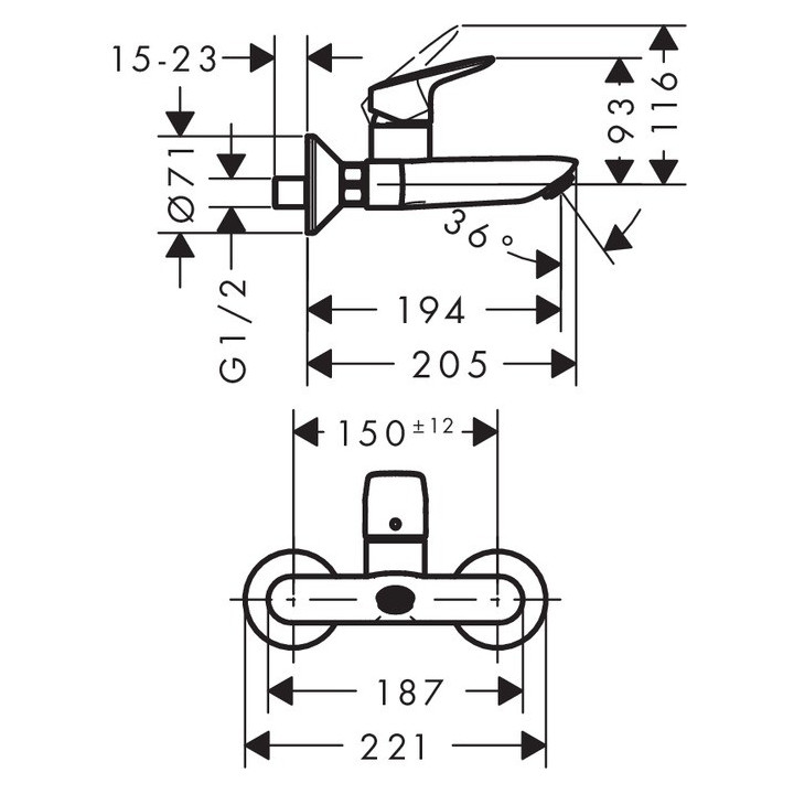 Bateria umywalkowa 1-uchwytowa Hansgrohe Focus ścienna, chrom, rozstaw 150 mm ± 12 mm- sanitbuy.pl