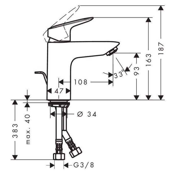 Bateria umywalkowa 1-uchwytowa Hansgrohe Focus 100 wys. 204 mm, chrom, brak kompletu odpływowego- sanitbuy.pl