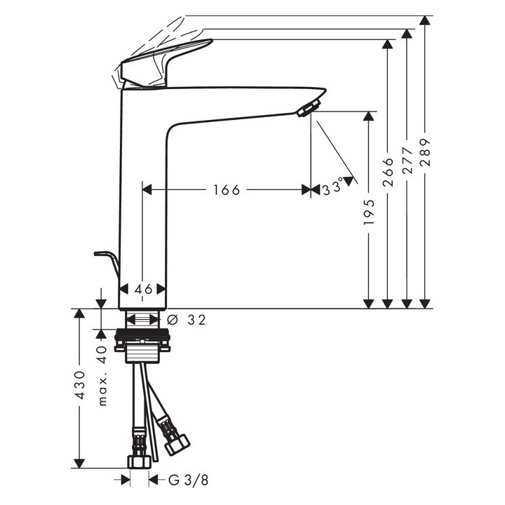Bateria umywalkowa jednouchwytowa Hansgrohe Logis 100, chrom, metalowy komplet odpływowy- sanitbuy.pl
