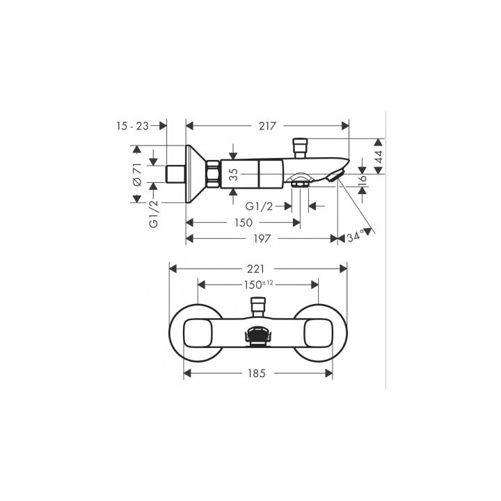 Bateria wannowa 1-uchwytowa Hansgrohe Logis dł. 205 mm, natynkowa, chrom, mieszacz ceramiczny 2 zakresy- sanitbuy.pl