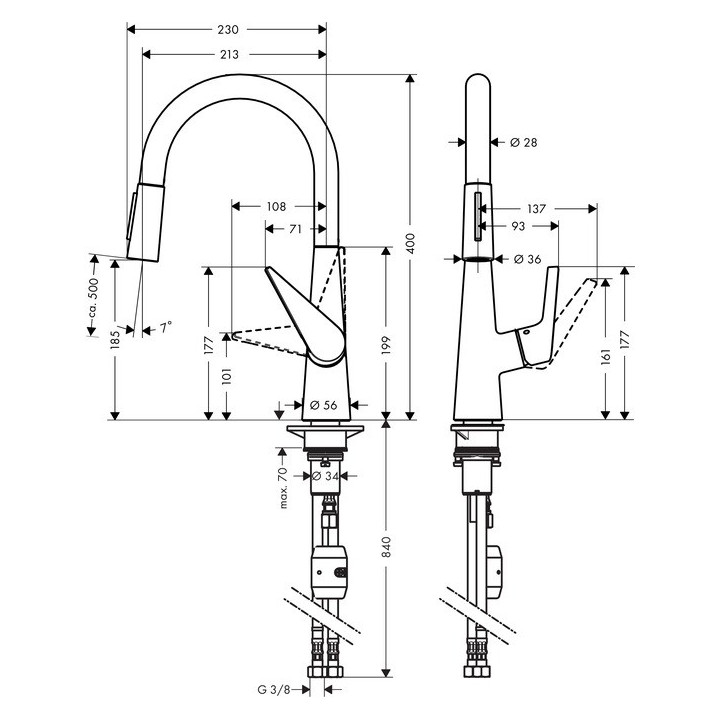 Bateria kuchenna 1-uchwytowa Hansgrohe Talis S 200 wys. 400 mm, chrom, wyciągana wylewka- sanitbuy.pl
