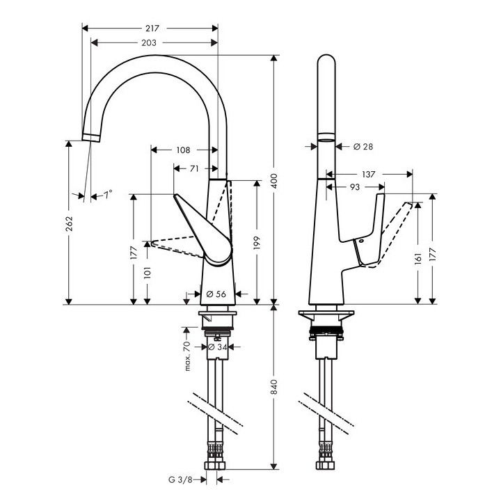 Bateria kuchenna 1-uchwytowa Hansgrohe Talis S 260 wys. 400 mm, chrom, obrotowa wylewka- sanitbuy.pl