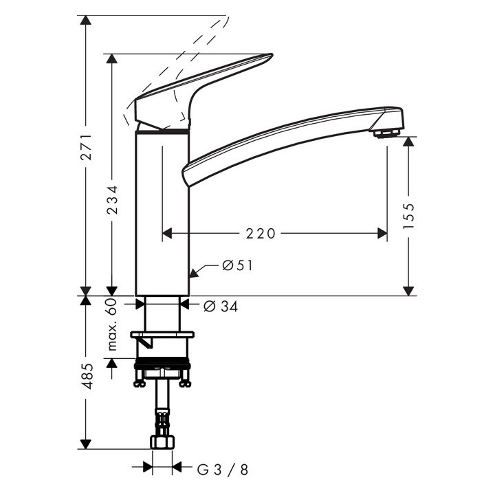 Bateria kuchenna 1-uchwytowa Hansgrohe Logis 160 wys. 271 mm, chrom- sanitbuy.pl
