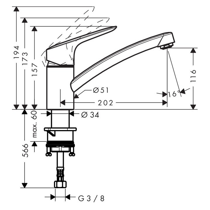 Bateria kuchenna 1-uchwytowa Hansgrohe Logis 120 wys. 194 mm, chrom- sanitbuy.pl