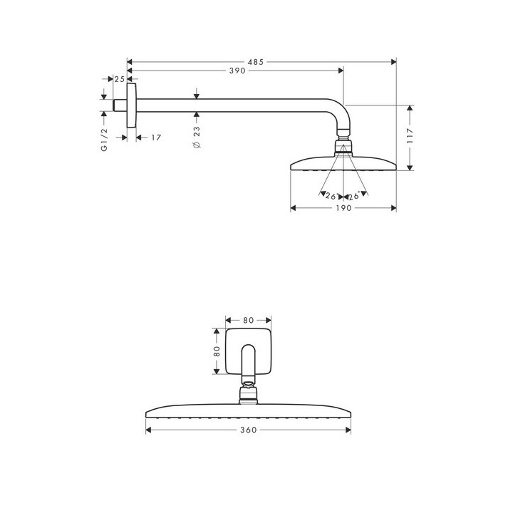 Deszczownica Hansgrohe Raindance E 360 AIR 1jet górna, wym. 360 x 190 mm, chrom, EcoSmart- sanitbuy.pl