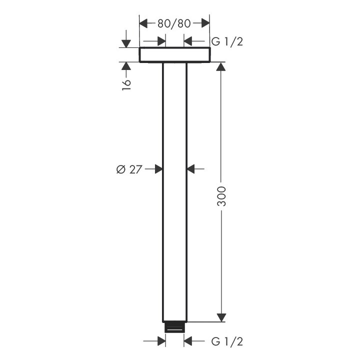 Przyłącze sufitowe do deszczownicy Hansgrohe S 300 mm DN 15, chrom- sanitbuy.pl