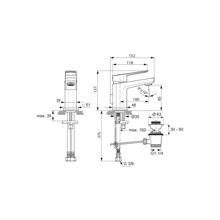 Bateria umywalkowa Ideal Standard Tonic II stojąca, wys. 290 mm, chrom, komplet odpływowy- sanitbuy.pl