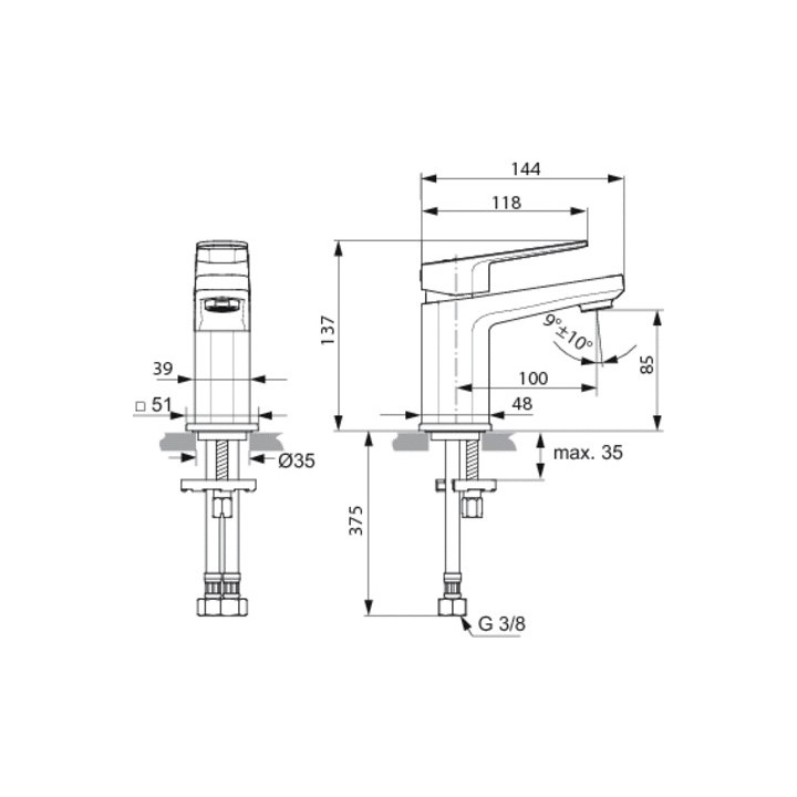 Bateria umywalkowa Ideal Standard Tonic II stojąca, wys. 137 mm, chrom, komplet odpływowy- sanitbuy.pl