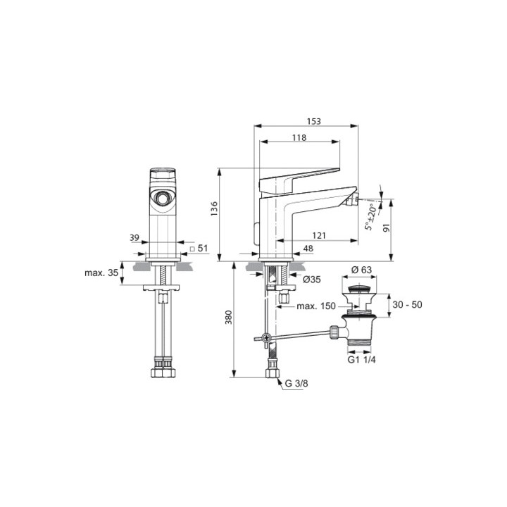 Bateria umywalkowa Ideal Standard Tonic II stojąca, wys. 137 mm, chrom, komplet odpływowy- sanitbuy.pl