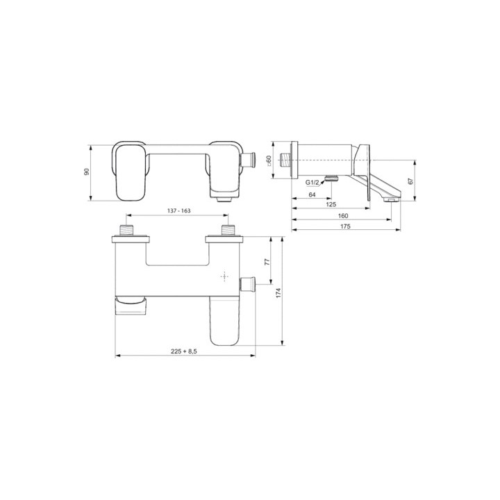 Bateria umywalkowa Ideal Standard Tonic II ścienna, dł. 180 mm, chrom- sanitbuy.pl