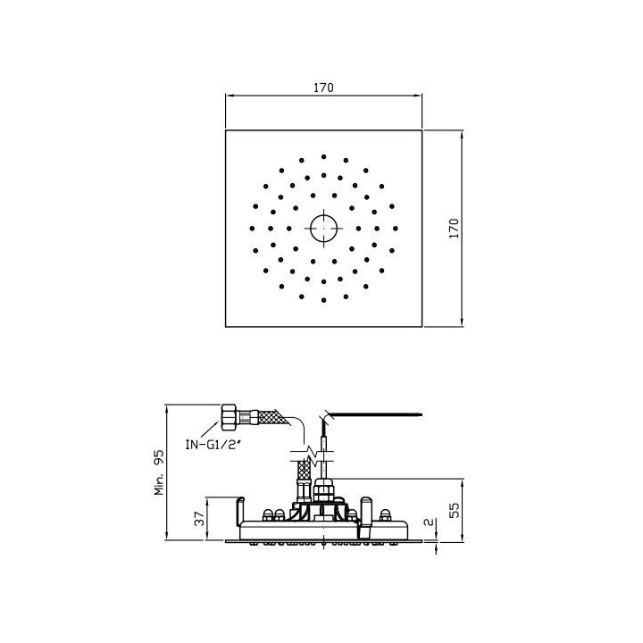 Deszczownica z oświetleniem centralnym Zucchetti Isyshower sufitowa, bok: 170 mm, chrom- sanitbuy.pl