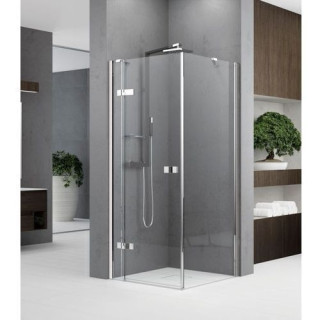 Kabina narożna Novellini Gala kwadratowa, drzwi z elementem stałym i ścianka boczną, 80x80 cm,  profil chrom, szkło przeźroczyst