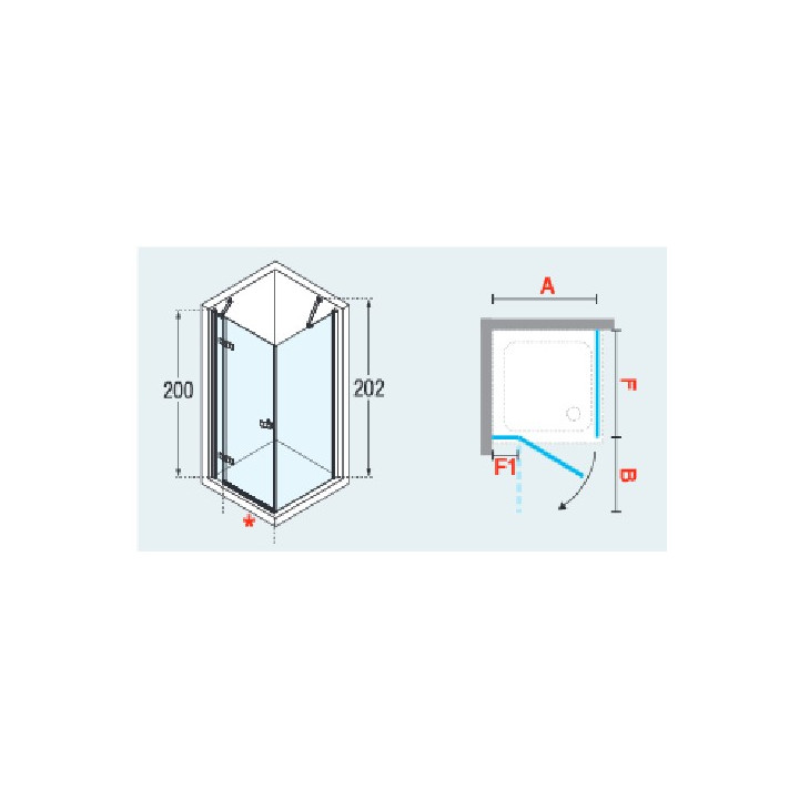 Kabina narożna Novellini Gala kwadratowa, drzwi z elementem stałym i ścianka boczną, 80x80 cm,  profil chrom, szkło przeźroczyst